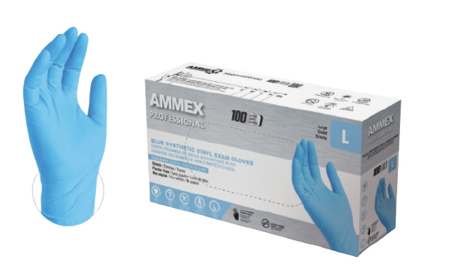 AMMEX Stretch Synthetic Blue Vinyl PF Exam Gloves
