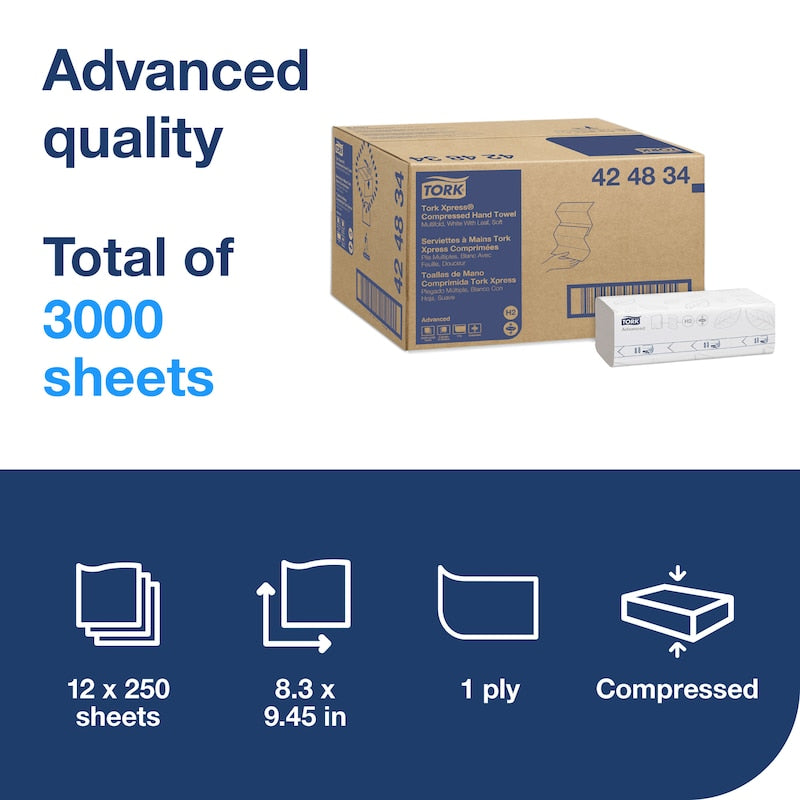 Tork Xpress Advanced Compressed Multifold Hand Towel, 3-panel with Grey leaves
