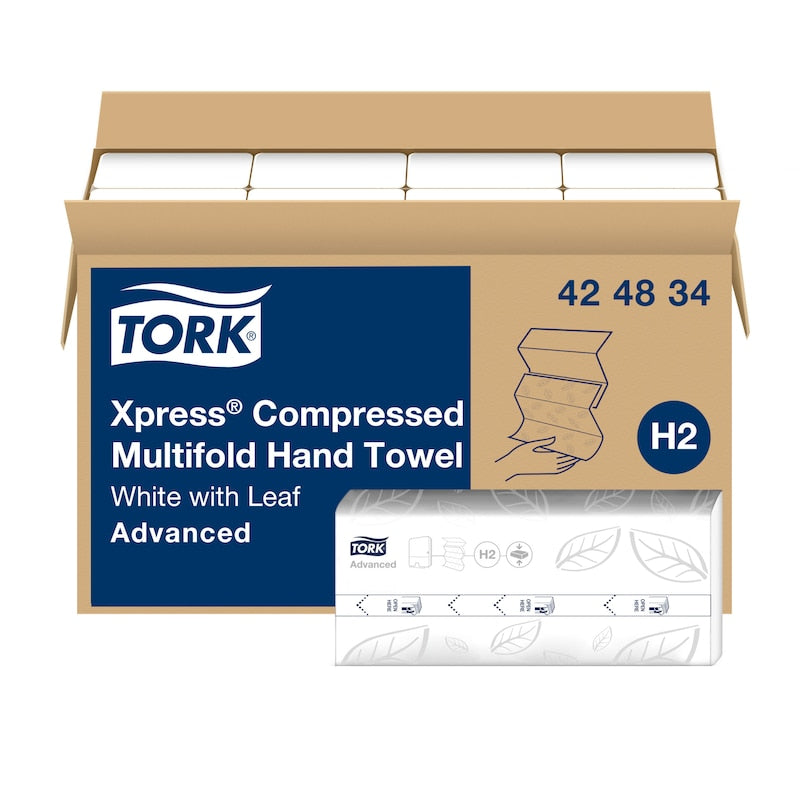 Tork Xpress Advanced Compressed Multifold Hand Towel, 3-panel with Grey leaves
