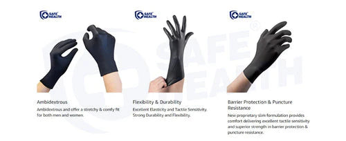 Safe Health - Extra-Small Black Nitrile Gloves Case