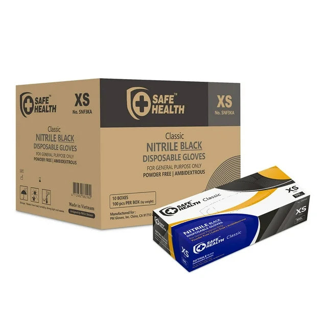 Safe Health - Extra-Small Black Nitrile Gloves Case
