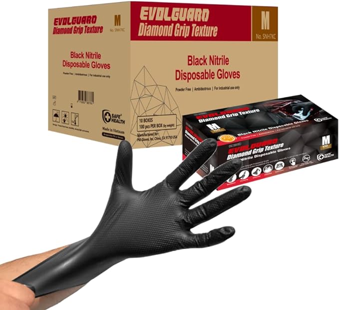 Safe Health - Large EvolGuard Diamond Textured Black Nitrile Gloves Case