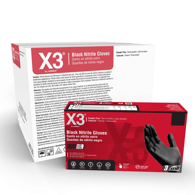 Ammex BX3 Black Nitrile Gloves