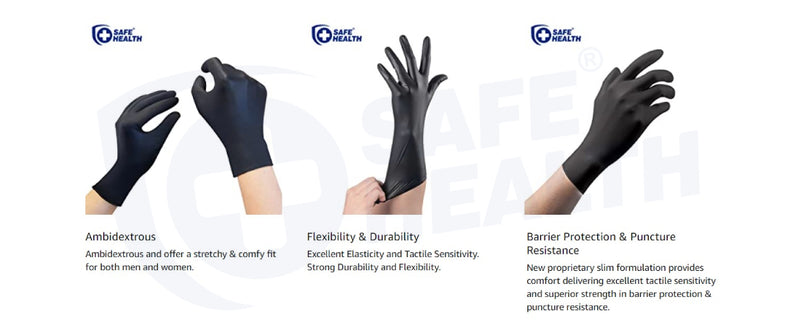 Safe Health Nitrile Black Gloves "Case Deal Get 10% Off"