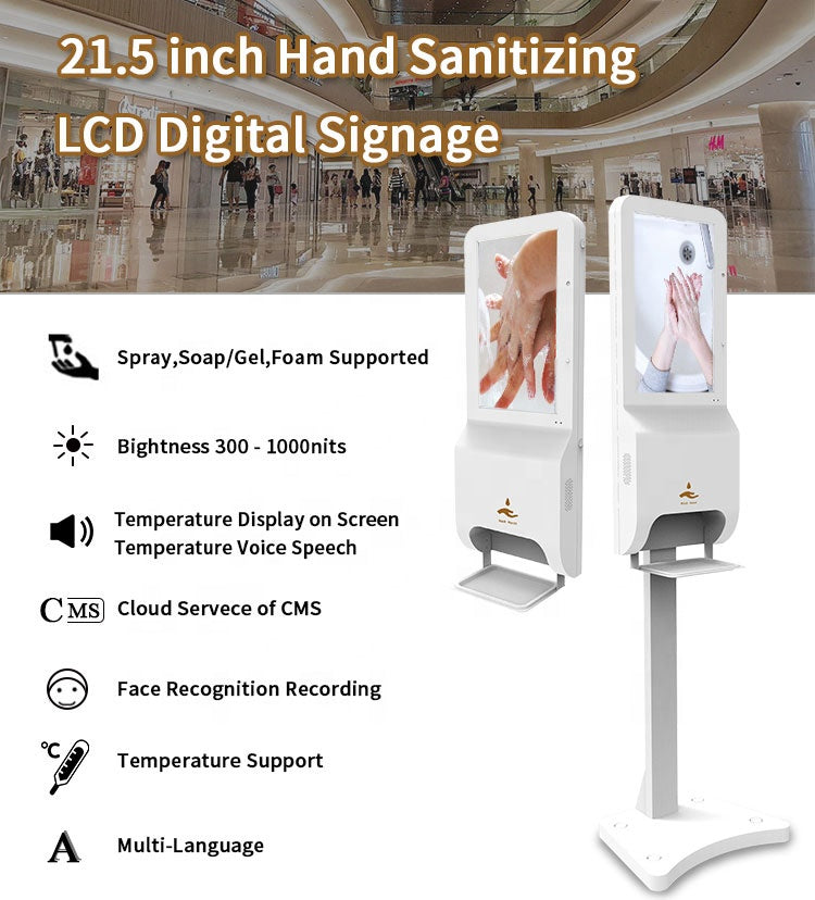 Hand Sanitizer Dispenser with LCD Digital Signage & Body Temperature Reading