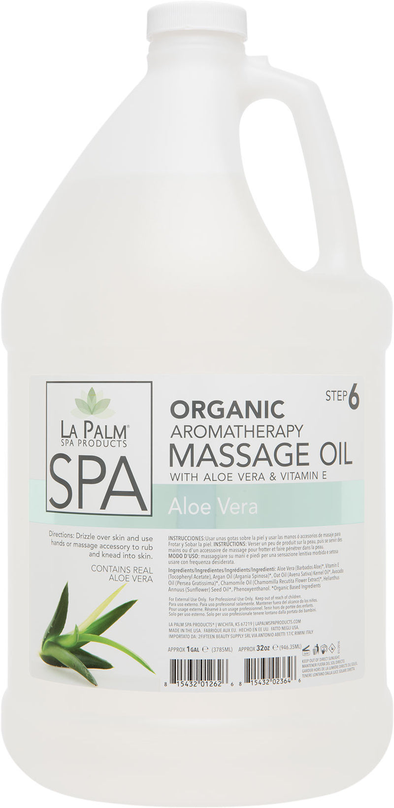 La Palm - Organic Aromatherapy Massage Oil Aloe Vera & Vitamin E 1 Gallon