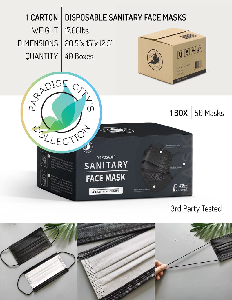 PC Collection Disposable Black 3ply Mask