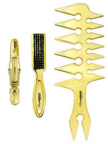 BabylissPRO Gold Trio Mix - Fade Brush, Styling Comb, and 2-Pack Hair Clips